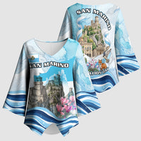 San Marino Foundation Day Kimono Sleeve Blouse Mount Titano Fortress Fox Falcon And Cyclamen