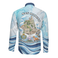 San Marino Foundation Day Long Sleeve Button Shirt Mount Titano Fortress Fox Falcon And Cyclamen