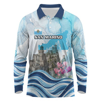 San Marino Foundation Day Long Sleeve Polo Shirt Mount Titano Fortress Fox Falcon And Cyclamen