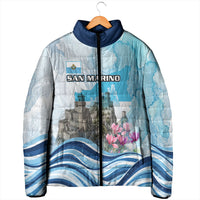 San Marino Foundation Day Padded Jacket Mount Titano Fortress Fox Falcon And Cyclamen