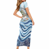 San Marino Foundation Day Short Sleeve Bodycon Dress Mount Titano Fortress Fox Falcon And Cyclamen