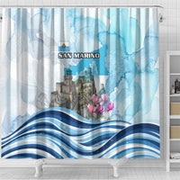San Marino Foundation Day Shower Curtain Mount Titano Fortress Fox Falcon And Cyclamen