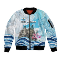 San Marino Foundation Day Sleeve Zip Bomber Jacket Mount Titano Fortress Fox Falcon And Cyclamen