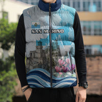 San Marino Foundation Day Sleeveless Puffer Jacket Mount Titano Fortress Fox Falcon And Cyclamen