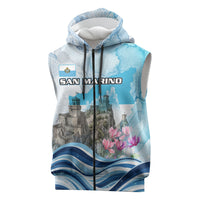 San Marino Foundation Day Sleeveless Zip Hoodie Mount Titano Fortress Fox Falcon And Cyclamen