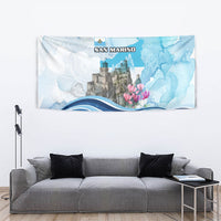 San Marino Foundation Day Tapestry Mount Titano Fortress Fox Falcon And Cyclamen
