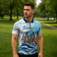 San Marino Foundation Day Zipper Polo Shirt Mount Titano Fortress Fox Falcon And Cyclamen