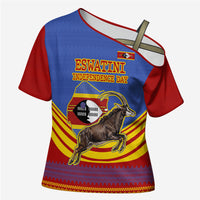 Eswatini Independence Day Cross Shoulder Shirt Sable Antelope - Aloe Succulent - Flag Shield