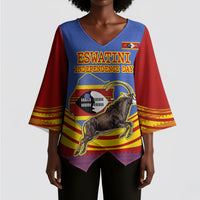 Eswatini Independence Day Kimono Sleeve Blouse Sable Antelope - Aloe Succulent - Flag Shield