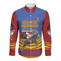 Eswatini Independence Day Long Sleeve Button Shirt Sable Antelope - Aloe Succulent - Flag Shield