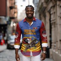 Eswatini Independence Day Long Sleeve Button Shirt Sable Antelope - Aloe Succulent - Flag Shield
