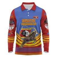Eswatini Independence Day Long Sleeve Polo Shirt Sable Antelope - Aloe Succulent - Flag Shield