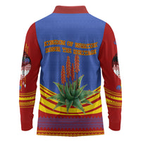 Eswatini Independence Day Long Sleeve Polo Shirt Sable Antelope - Aloe Succulent - Flag Shield