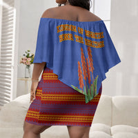 Eswatini Independence Day Off Shoulder Short Dress Sable Antelope - Aloe Succulent - Flag Shield