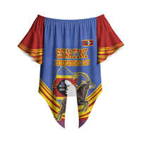 Eswatini Independence Day Off Shoulder Wrap Waist Top Sable Antelope - Aloe Succulent - Flag Shield