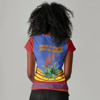 Eswatini Independence Day Women V-Neck T-Shirt Sable Antelope - Aloe Succulent - Flag Shield