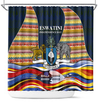 Eswatini Independence Day Shower Curtain Freedom Pride - Lion Elephant - Strelitzia Flowers
