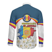 Andorra Independence Day Long Sleeve Button Shirt Freedom Grandella Narcissus Falcon Map Flag