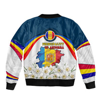 Andorra Independence Day Sleeve Zip Bomber Jacket Freedom Grandella Narcissus Falcon Map Flag
