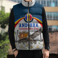 Andorra Independence Day Sleeveless Puffer Jacket Freedom Grandella Narcissus Falcon Map Flag