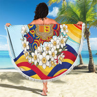 Andorra National Day Beach Blanket Coat Of Arms Daffodil Flower Cultural Heritage