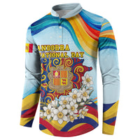 Andorra National Day Button Sweatshirt Coat Of Arms Daffodil Flower Cultural Heritage