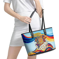 Andorra National Day Leather Tote Bag Coat Of Arms Daffodil Flower Cultural Heritage