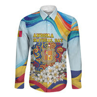 Andorra National Day Long Sleeve Button Shirt Coat Of Arms Daffodil Flower Cultural Heritage