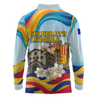 Andorra National Day Long Sleeve Polo Shirt Coat Of Arms Daffodil Flower Cultural Heritage