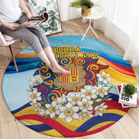 Andorra National Day Round Carpet Coat Of Arms Daffodil Flower Cultural Heritage
