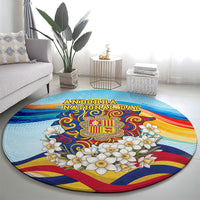 Andorra National Day Round Carpet Coat Of Arms Daffodil Flower Cultural Heritage