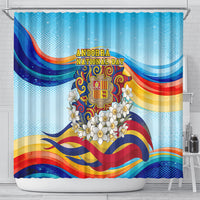 Andorra National Day Shower Curtain Coat Of Arms Daffodil Flower Cultural Heritage