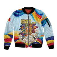 Andorra National Day Sleeve Zip Bomber Jacket Coat Of Arms Daffodil Flower Cultural Heritage