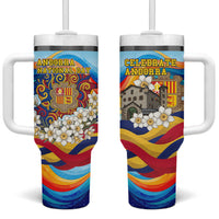 Andorra National Day Tumbler With Handle Coat Of Arms Daffodil Flower Cultural Heritage