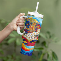 Andorra National Day Tumbler With Handle Coat Of Arms Daffodil Flower Cultural Heritage