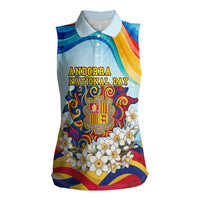 Andorra National Day Women Sleeveless Polo Shirt Coat Of Arms Daffodil Flower Cultural Heritage
