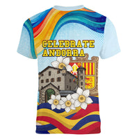 Andorra National Day Women V-Neck T-Shirt Coat Of Arms Daffodil Flower Cultural Heritage