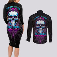 Technology Skull Couples Matching Long Sleeve Bodycon Dress and Long Sleeve Button Shirts I'm blunt because God rolled me that way - Wonder Print Shop
