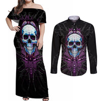 Technology Skull Couples Matching Off Shoulder Maxi Dress and Long Sleeve Button Shirts I'm blunt because God rolled me that way - Wonder Print Shop