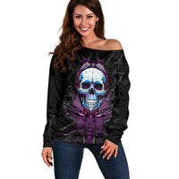 Technology Skull Off Shoulder Sweater I'm blunt because God rolled me that way - Wonder Print Shop