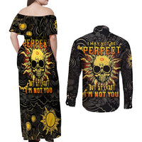 Sun Skull Couples Matching Off Shoulder Maxi Dress and Long Sleeve Button Shirts I May Not Be Perfect But At Least I'm Not You - Wonder Print Shop