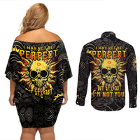 Sun Skull Couples Matching Off Shoulder Short Dress and Long Sleeve Button Shirts I May Not Be Perfect But At Least I'm Not You - Wonder Print Shop