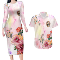 Flower Skull Couples Matching Long Sleeve Bodycon Dress and Hawaiian Shirt She Is Sunshine Mixed With A Little Hurricane - Wonder Print Shop