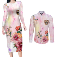Flower Skull Couples Matching Long Sleeve Bodycon Dress and Long Sleeve Button Shirts She Is Sunshine Mixed With A Little Hurricane - Wonder Print Shop