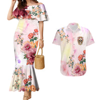 Flower Skull Couples Matching Mermaid Dress and Hawaiian Shirt She Is Sunshine Mixed With A Little Hurricane - Wonder Print Shop