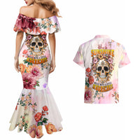Flower Skull Couples Matching Mermaid Dress and Hawaiian Shirt She Is Sunshine Mixed With A Little Hurricane - Wonder Print Shop