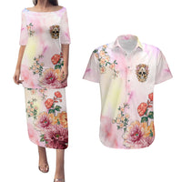Flower Skull Couples Matching Puletasi Dress and Hawaiian Shirt She Is Sunshine Mixed With A Little Hurricane - Wonder Print Shop