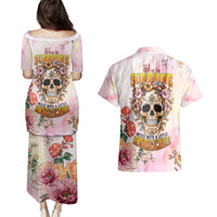 Flower Skull Couples Matching Puletasi Dress and Hawaiian Shirt She Is Sunshine Mixed With A Little Hurricane - Wonder Print Shop