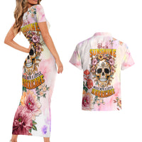 Flower Skull Couples Matching Short Sleeve Bodycon Dress and Hawaiian Shirt She Is Sunshine Mixed With A Little Hurricane - Wonder Print Shop