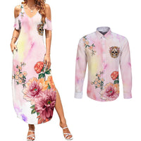 Flower Skull Couples Matching Summer Maxi Dress and Long Sleeve Button Shirts She Is Sunshine Mixed With A Little Hurricane - Wonder Print Shop
